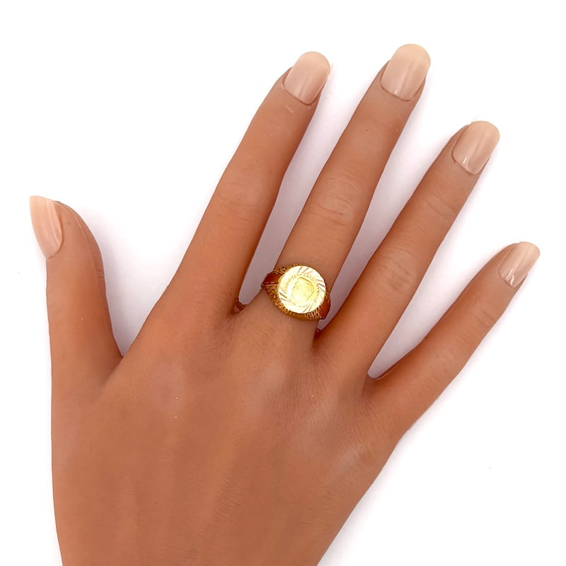 Anello mignolo uomo vintage, Kennedy, oro giallo inciso;