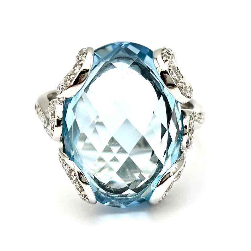 Anello Donna Vero Topazio Blu Taglio Ovale Con Aureola Di Zirconi - Argento 925 - Foto 3