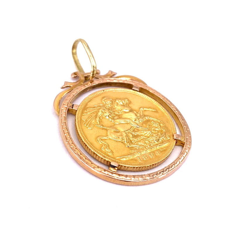 Ciondolo moneta vintage con sterlina, oro; 11.86 gr