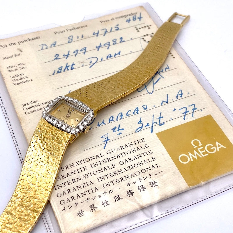 Orologio Omega vintage, oro 18 kt e brillanti. 1977