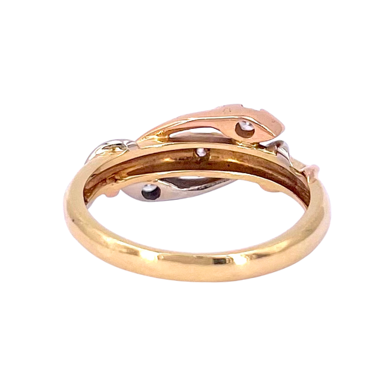 Anello 3 serpenti a 3 colori oro e brillanti; 4.47 gr