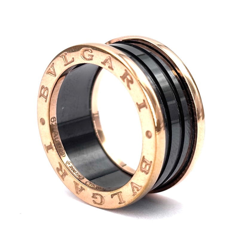 Anello Bulgari B.Zero1 oro rosa e ceramica nera - 9.59 gr, misura 21