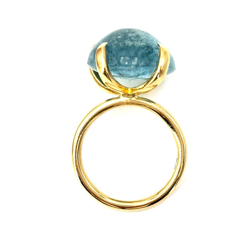 Anello acquamarina rotonda 15.48 ct e oro giallo; 7.74 gr