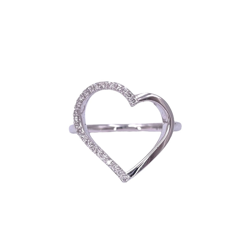 Anello a cuore brillanti e oro bianco - 0.19 ct; 3.70 gr