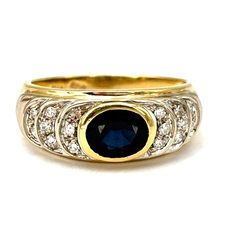 Anello a fascia zaffiro, brillanti e oro; 5.05 gr