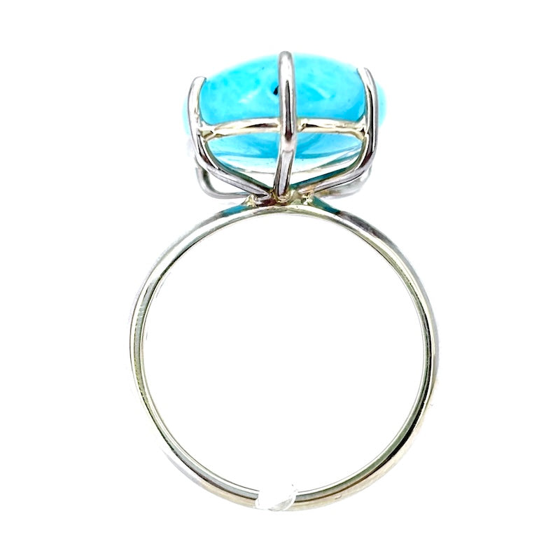 Anello amazzonite azzurra e oro bianco; 5.93 gr