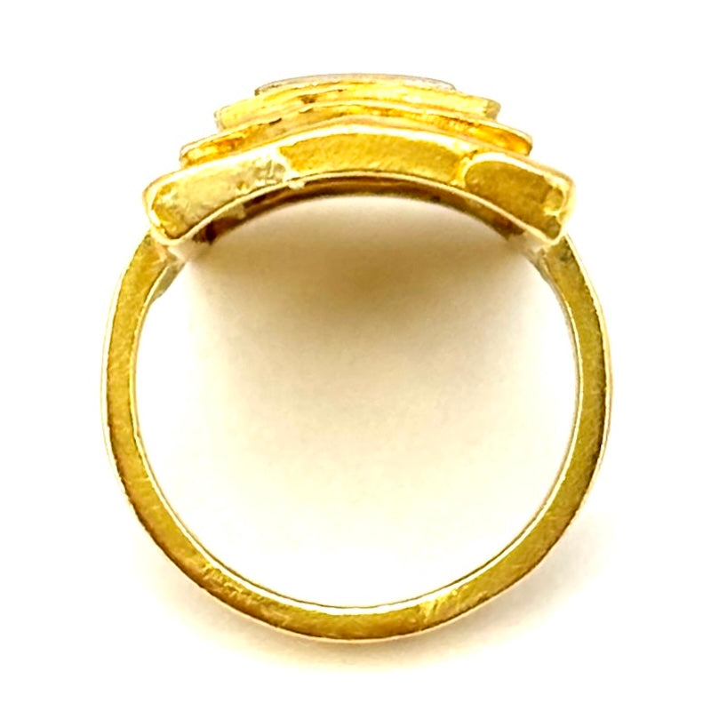 Anello artigianale rettangolo oro giallo massiccio e brillanti; 14.69 gr