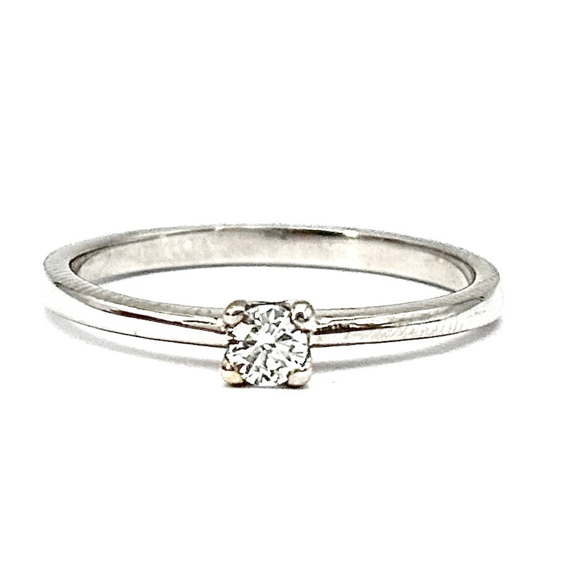 Anello brillante solitario 0.15 ct e oro bianco; 2.32 gr