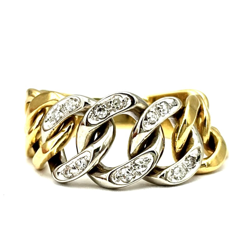 Anello catena groumette mobile, oro bicolore e brillanti; 7.52 gr