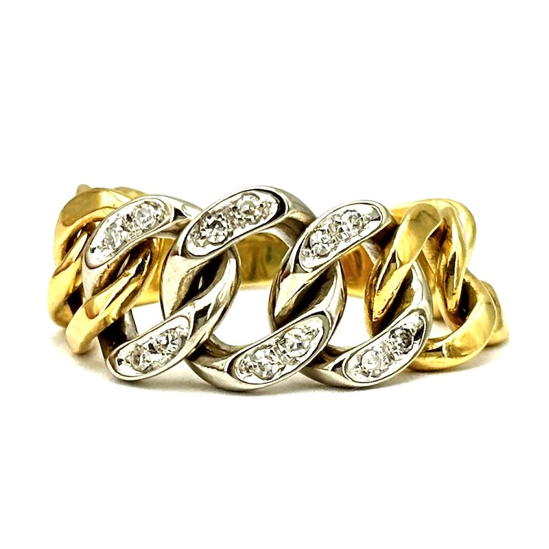 Anello catena groumette mobile, oro bicolore e brillanti; 7.52 gr