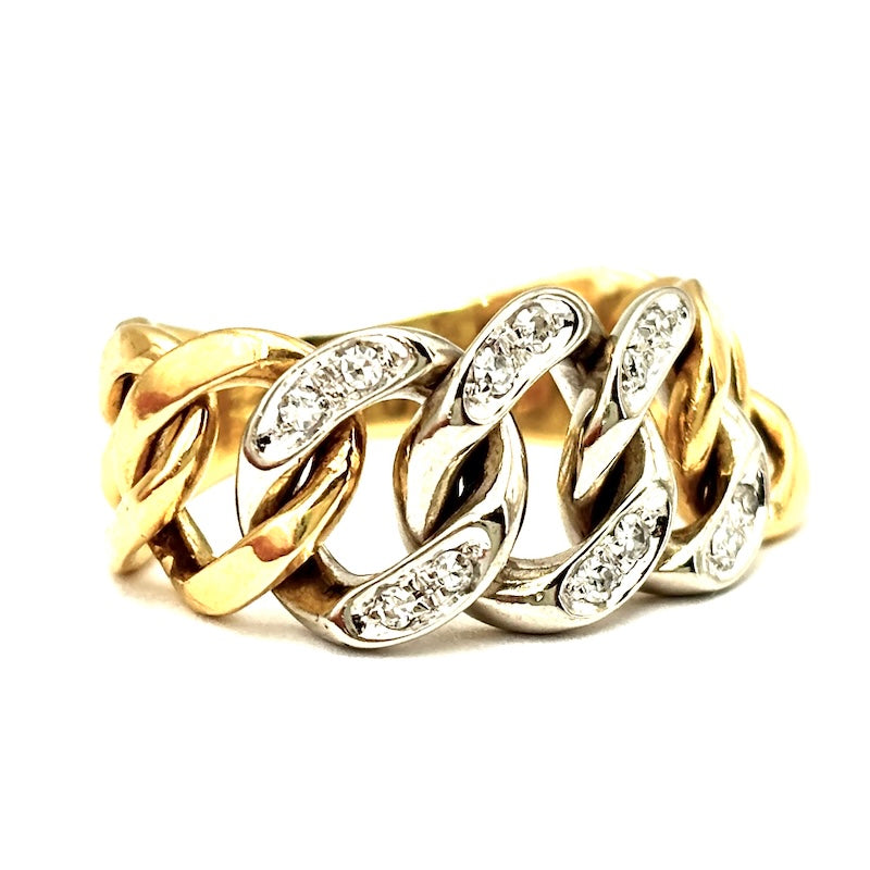 Anello catena groumette mobile, oro bicolore e brillanti; 7.52 gr