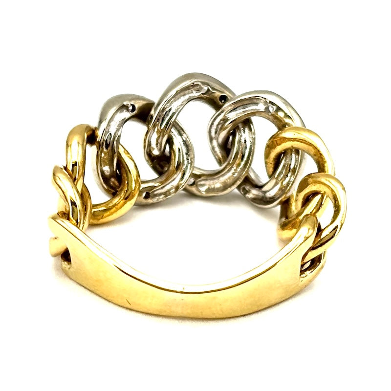 Anello catena groumette mobile, oro bicolore e brillanti; 7.52 gr