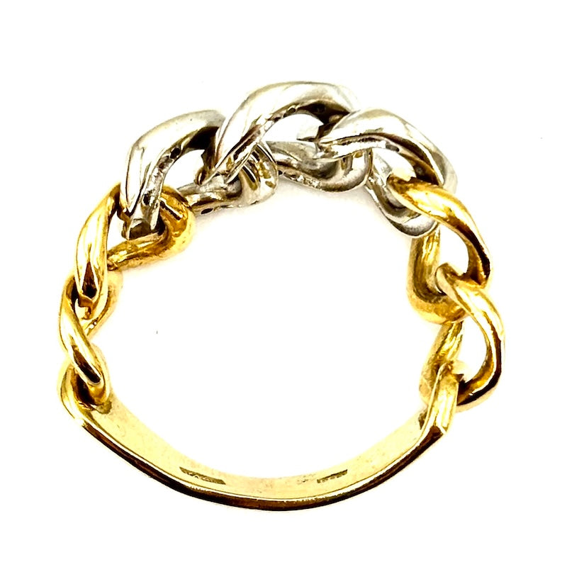 Anello catena groumette mobile, oro bicolore e brillanti; 7.52 gr