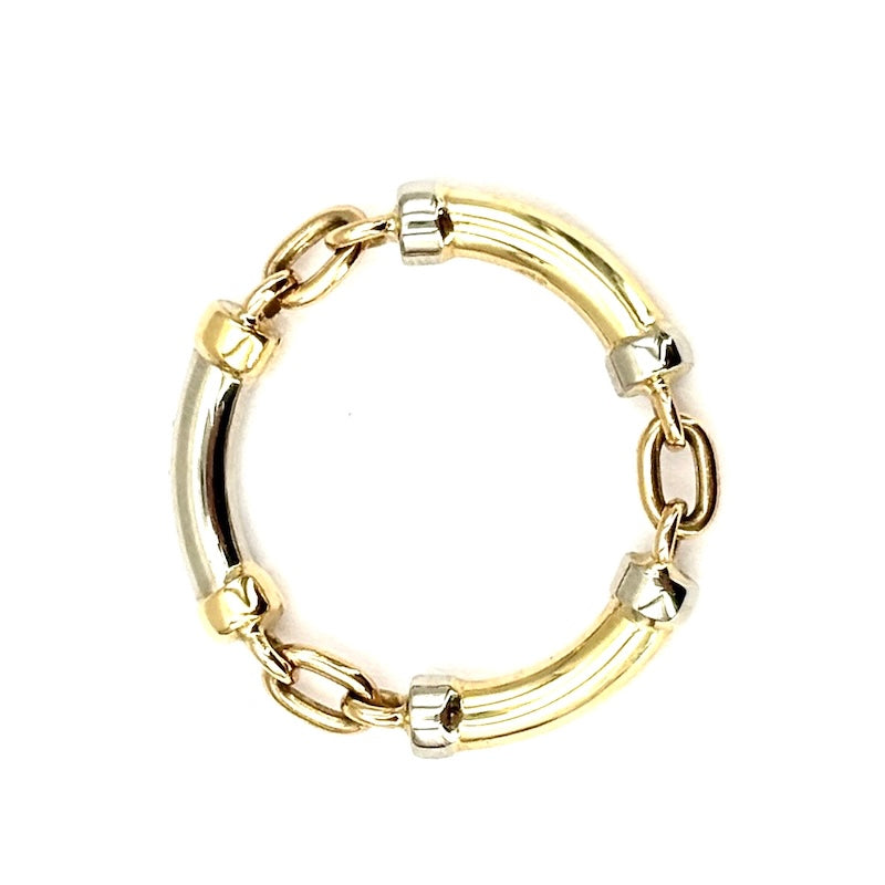 Anello catena mobile cilidri, oro bicolore e brillanti; 4.53 gr