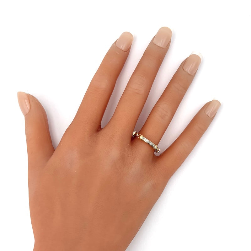 Anello catena mobile cilidri, oro bicolore e brillanti; 4.53 gr