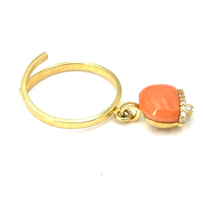 Anello charm campanella design, corallo rosa e argento; 2.9 gr