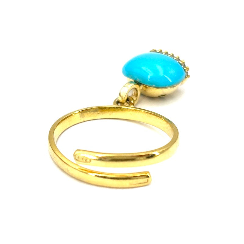 Anello charm campanella design, turchese e argento; 2.9 gr