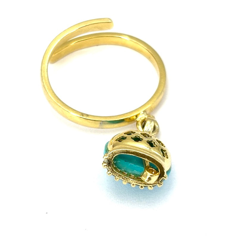 Anello charm campanella design, turchese e argento; 2.9 gr