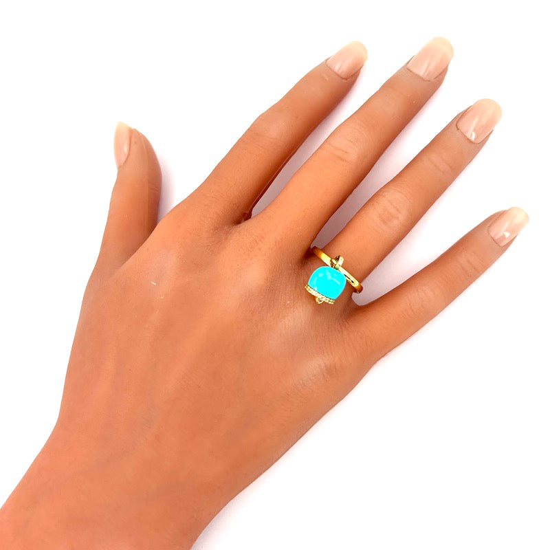 Anello charm campanella design, turchese e argento; 2.9 gr