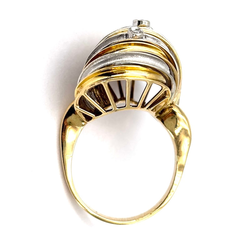 Anello chiocciola design oro bicolore e brillanti; 10.5 gr