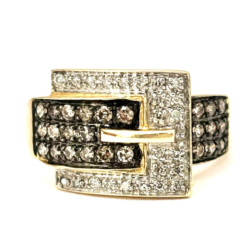Anello cintura, brillanti bianchi e brown, oro giallo;  4.05 gr