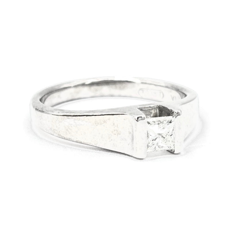 Anello diamante quadrato solitario unisex e oro bianco - 0.20-0.25 ct; 5.23 gr