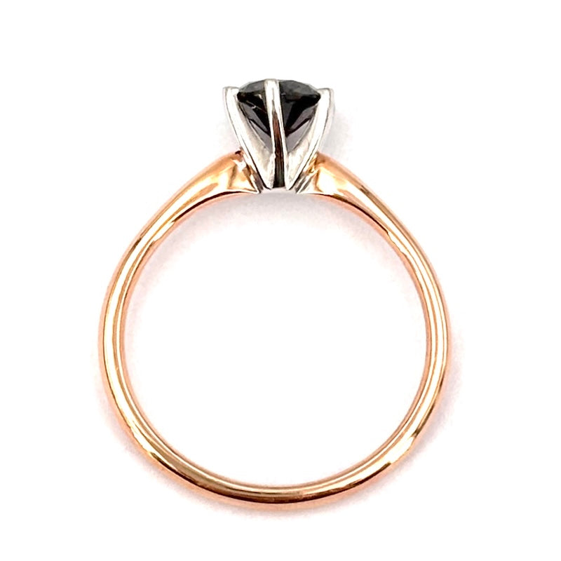 Anello diamante solitario nero in oro bianco e rosa, 0.90-1.00 ct; 3.69 gr
