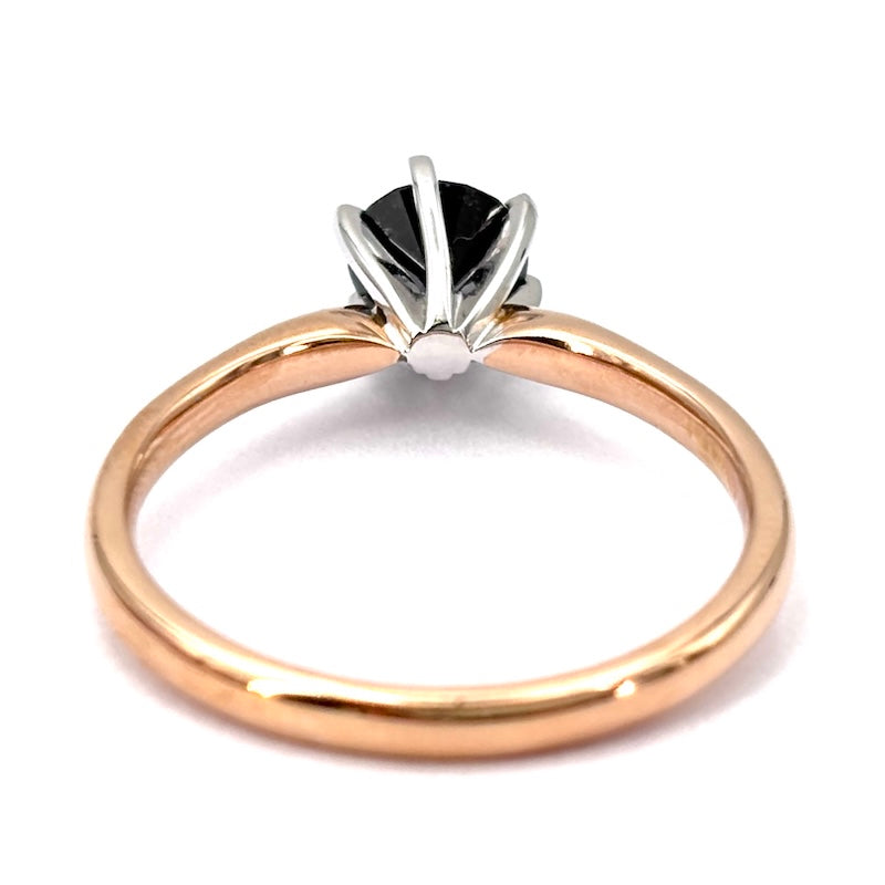 Anello diamante solitario nero in oro bianco e rosa, 0.90-1.00 ct; 3.69 gr
