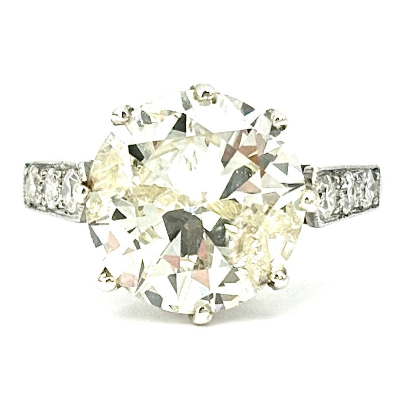 Anello diamante solitario taglio antico da 4.23 ct, CAPOLAVORO decò, platino; 5.45 gr