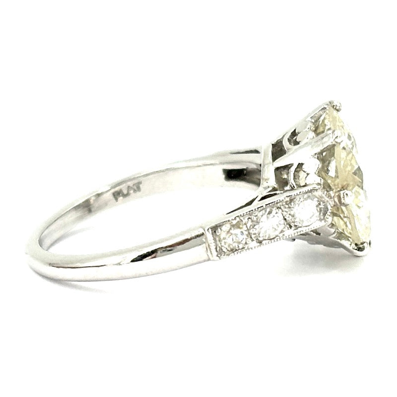 Anello diamante solitario taglio antico da 4.23 ct, CAPOLAVORO decò, platino; 5.45 gr