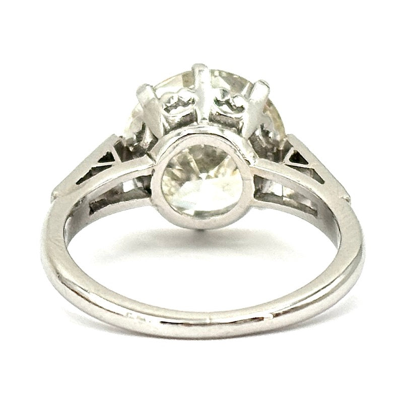 Anello diamante solitario taglio antico da 4.23 ct, CAPOLAVORO decò, platino; 5.45 gr