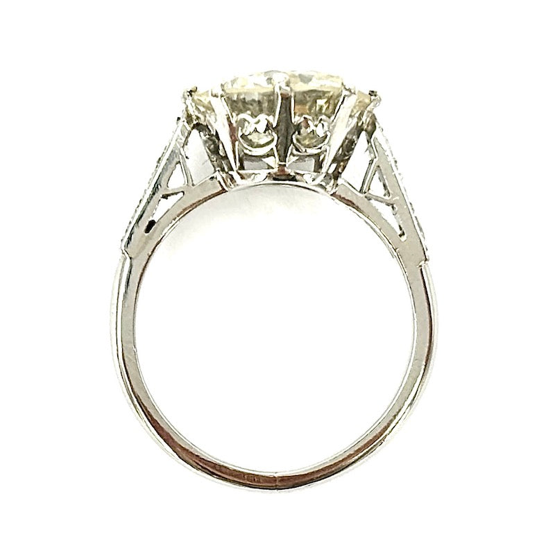 Anello diamante solitario taglio antico da 4.23 ct, CAPOLAVORO decò, platino; 5.45 gr