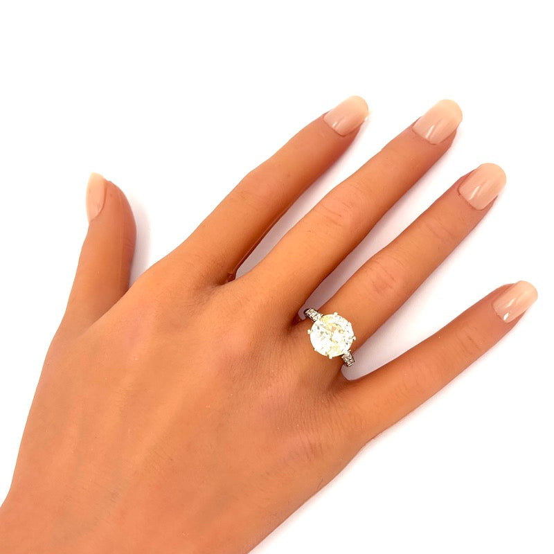 Anello diamante solitario taglio antico da 4.23 ct, CAPOLAVORO decò, platino; 5.45 gr