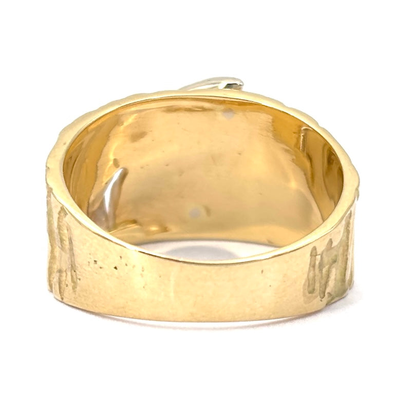 Anello fascia design oro giallo, piega oro bianco; 7.38 gr