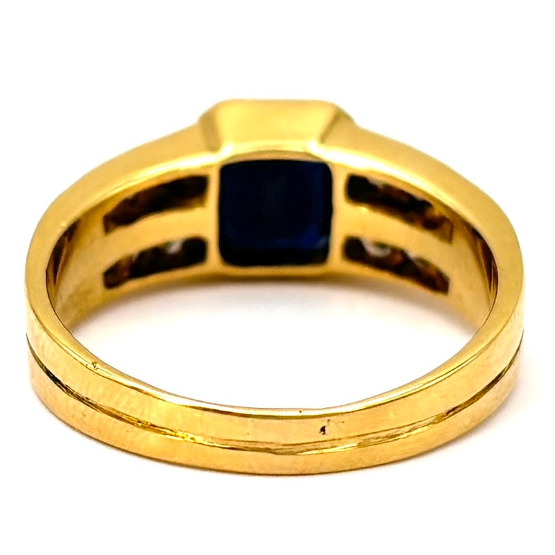 Anello fascia vintage, oro giallo zaffiro e brillanti ; 5.80 gr
