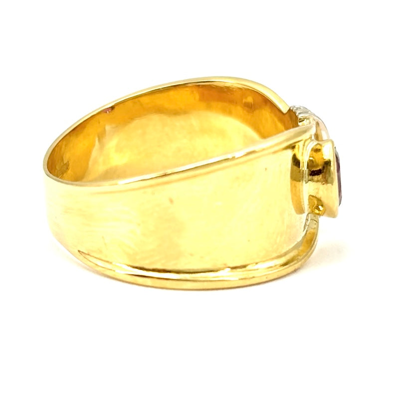 Anello fascia vintage fiocco, rubino, brillantini e oro;  3.44 gr