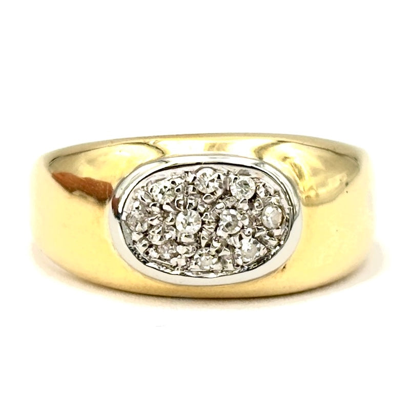 Anello fascia vintage oro giallo e bianco, ovale brillanti;  5.3 gr