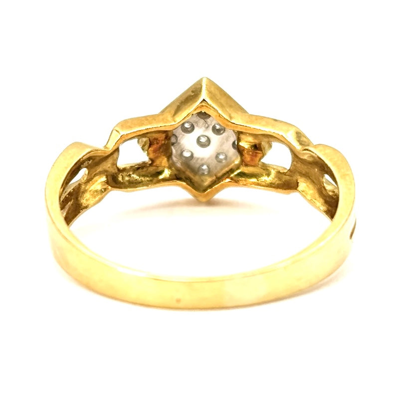 Anello fascia vintage oro giallo e bianco, quadrato brillanti;  2.94 gr