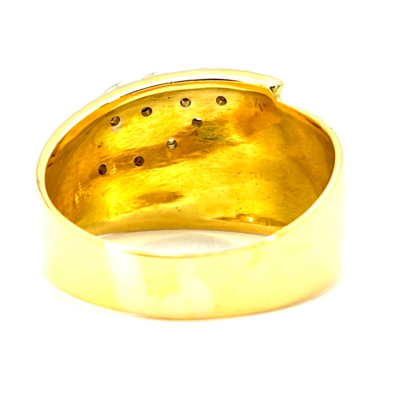 Anello fascia vintage oro giallo e foglie brillanti;  7.56 gr