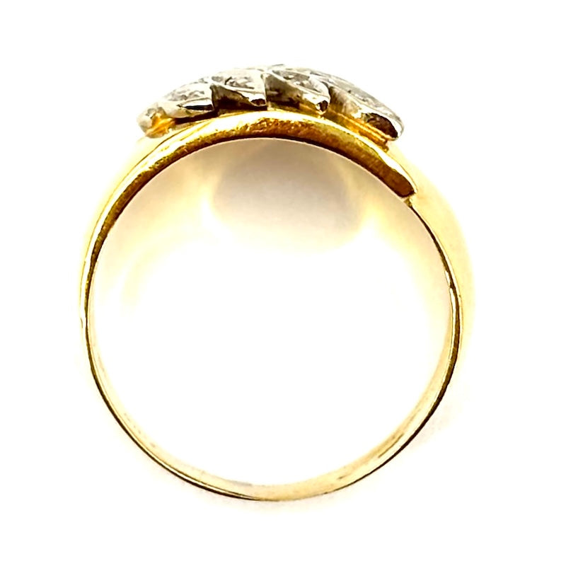 Anello fascia vintage oro giallo e foglie brillanti;  7.56 gr