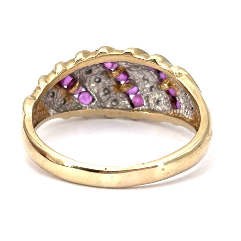 Anello fascia vintage rubini, brillanti e oro giallo; 4.05 gr