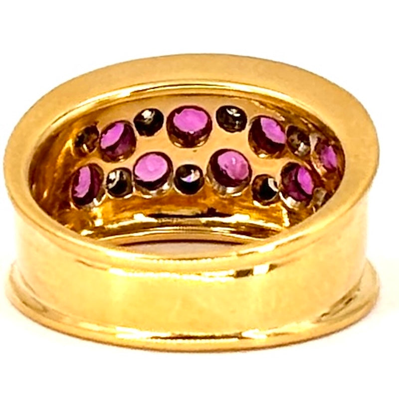 Anello fascia vintage rubini, brillanti e oro giallo; 10.39 gr