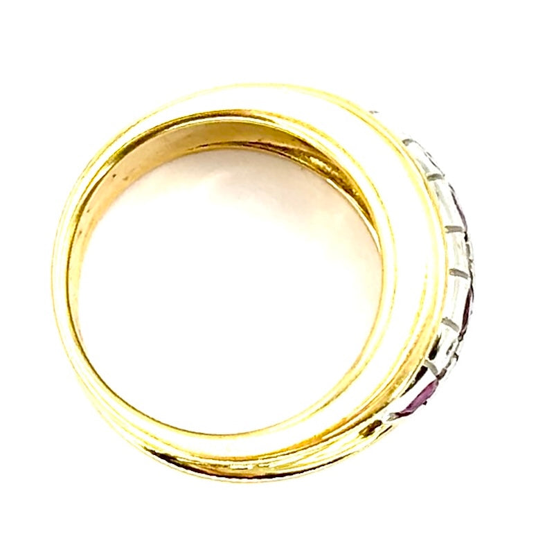 Anello fascia vintage rubini, brillanti e oro giallo; 10.39 gr