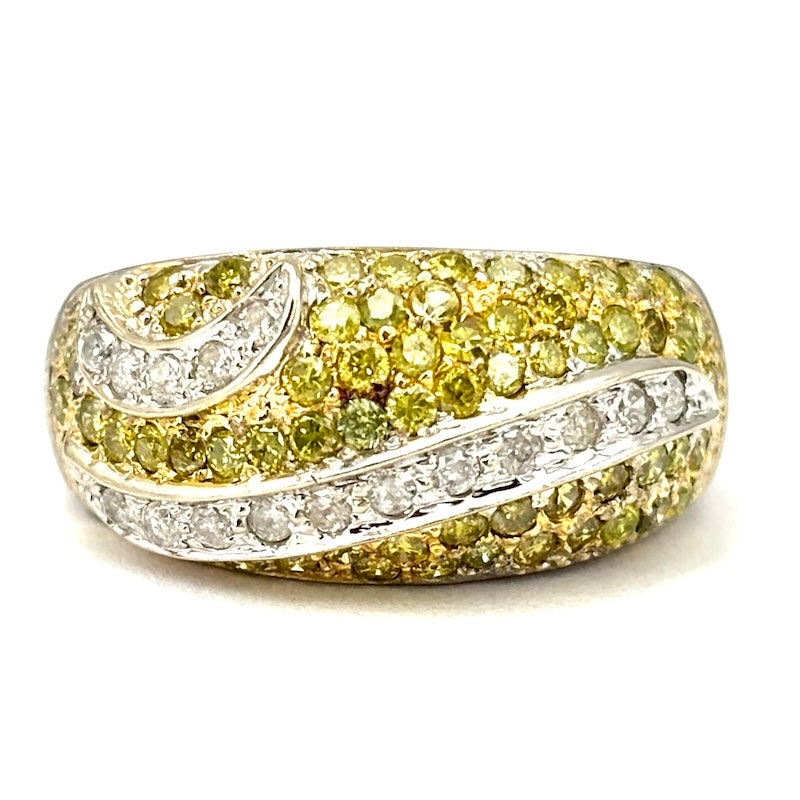 Anello fascia zaffiri gialli, brillanti e oro;  6.33 gr
