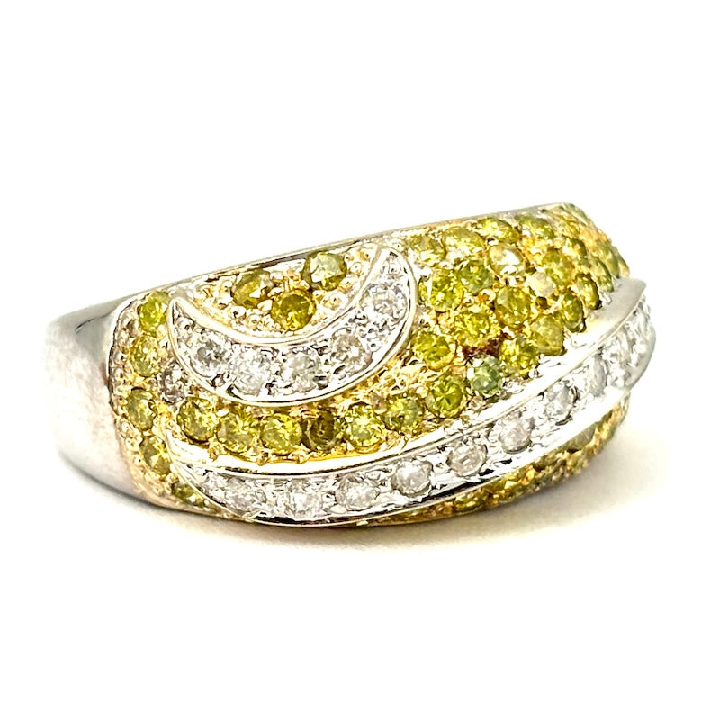 Anello fascia zaffiri gialli, brillanti e oro;  6.33 gr