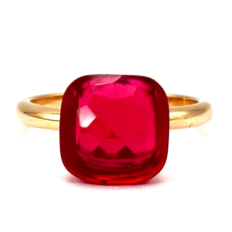 Anello gemma rossa nuda squadrata e oro rosa; 4.66 gr