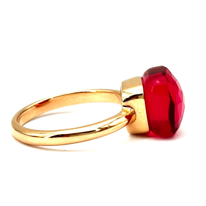 Anello gemma rossa nuda squadrata e oro rosa; 4.66 gr