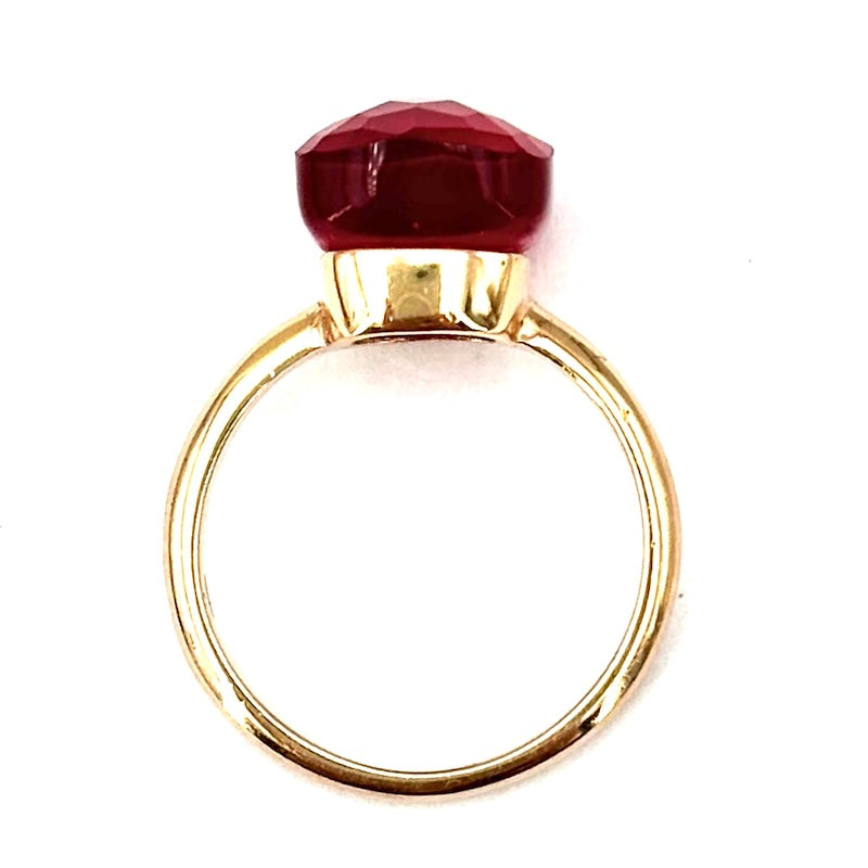 Anello gemma rossa nuda squadrata e oro rosa; 4.66 gr