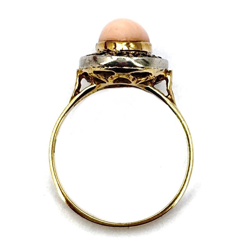 Anello margherita/toppa in stile corallo rosa, argento e oro; 4.27 gr