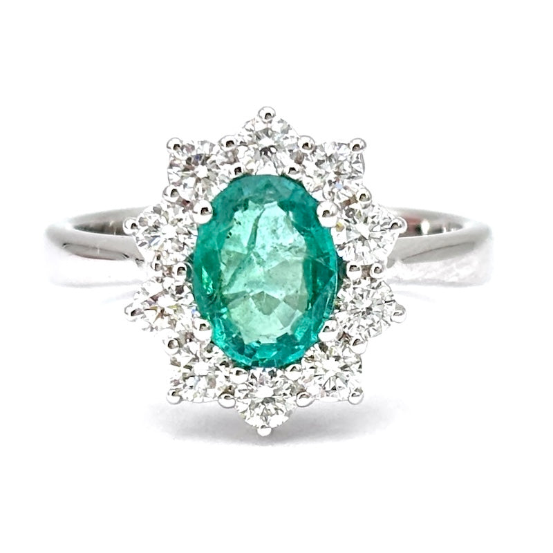 Anello margherita smeraldo e brillanti; 5.69 gr